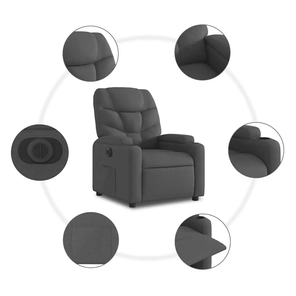 Electric Recliner Chair Grey Fabric Adjustable Footrest Backrest 135 Degrees