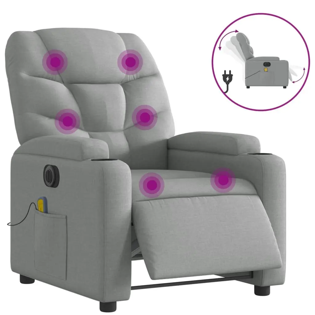 Electric Massage Recliner Chair Grey Fabric 135 Degrees 6 Massage Points