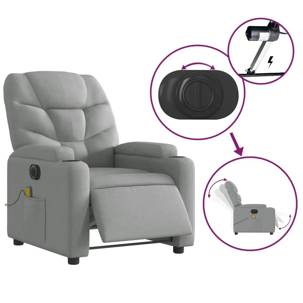 Electric Massage Recliner Chair Grey Fabric 135 Degrees 6 Massage Points