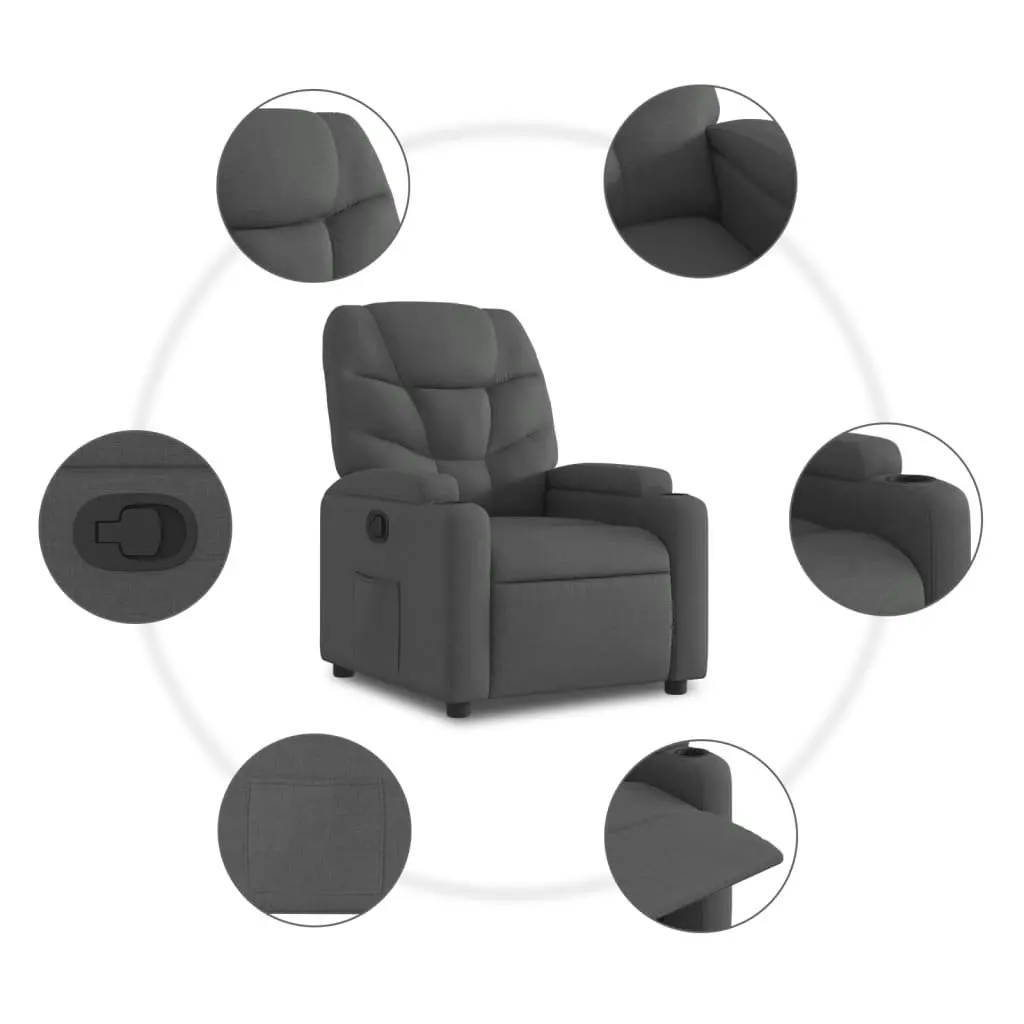 Stand Up Recliner Chair Power Lift Electric Motor Grey Fabric