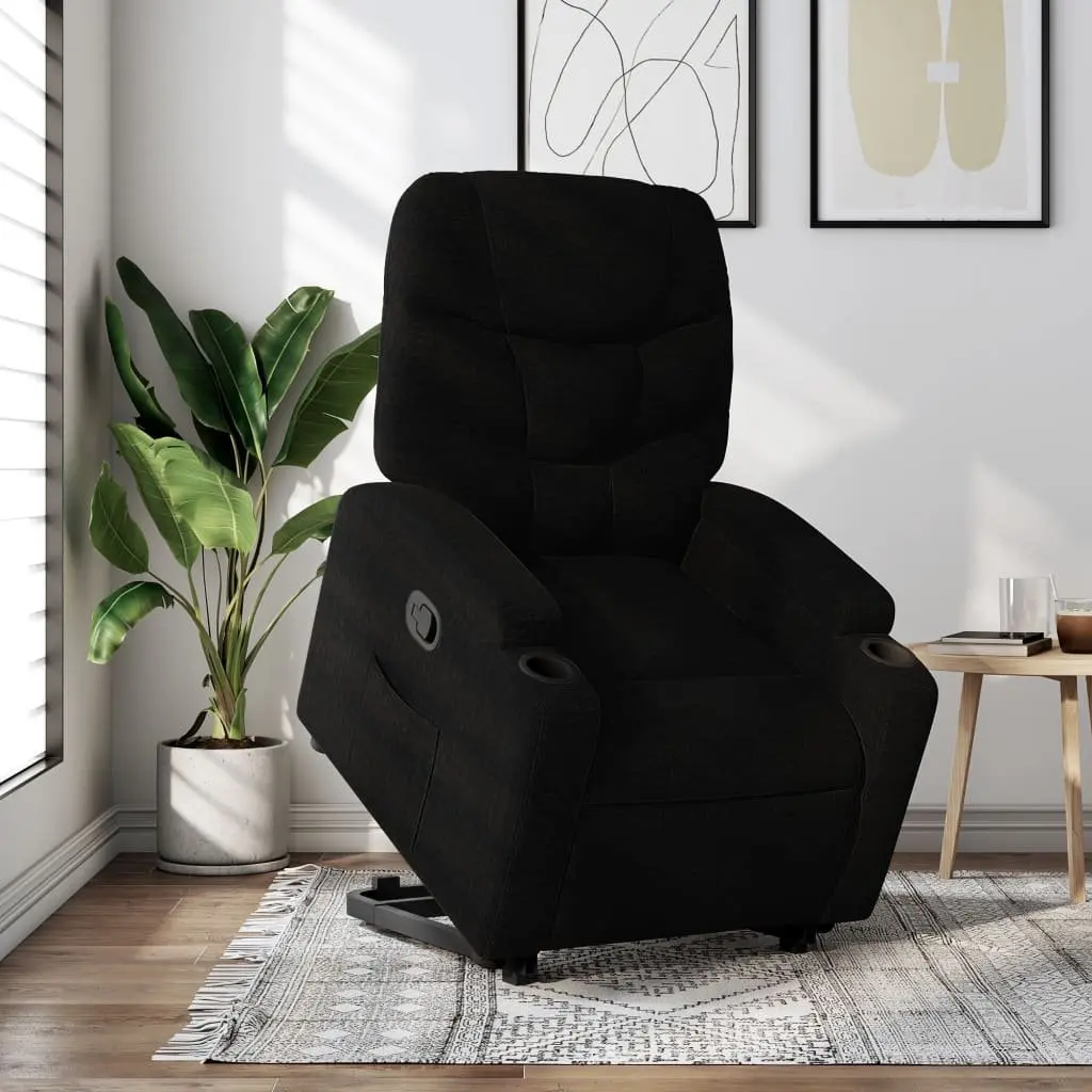 Stand Up Recliner Chair Electric Power Lift Black Fabric 135 Degree Manual Recline