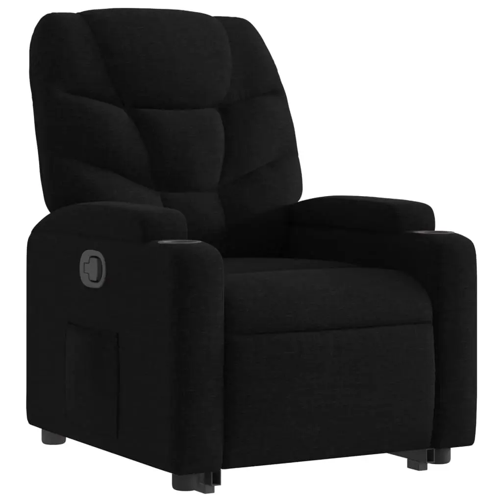 Stand Up Recliner Chair Electric Power Lift Black Fabric 135 Degree Manual Recline