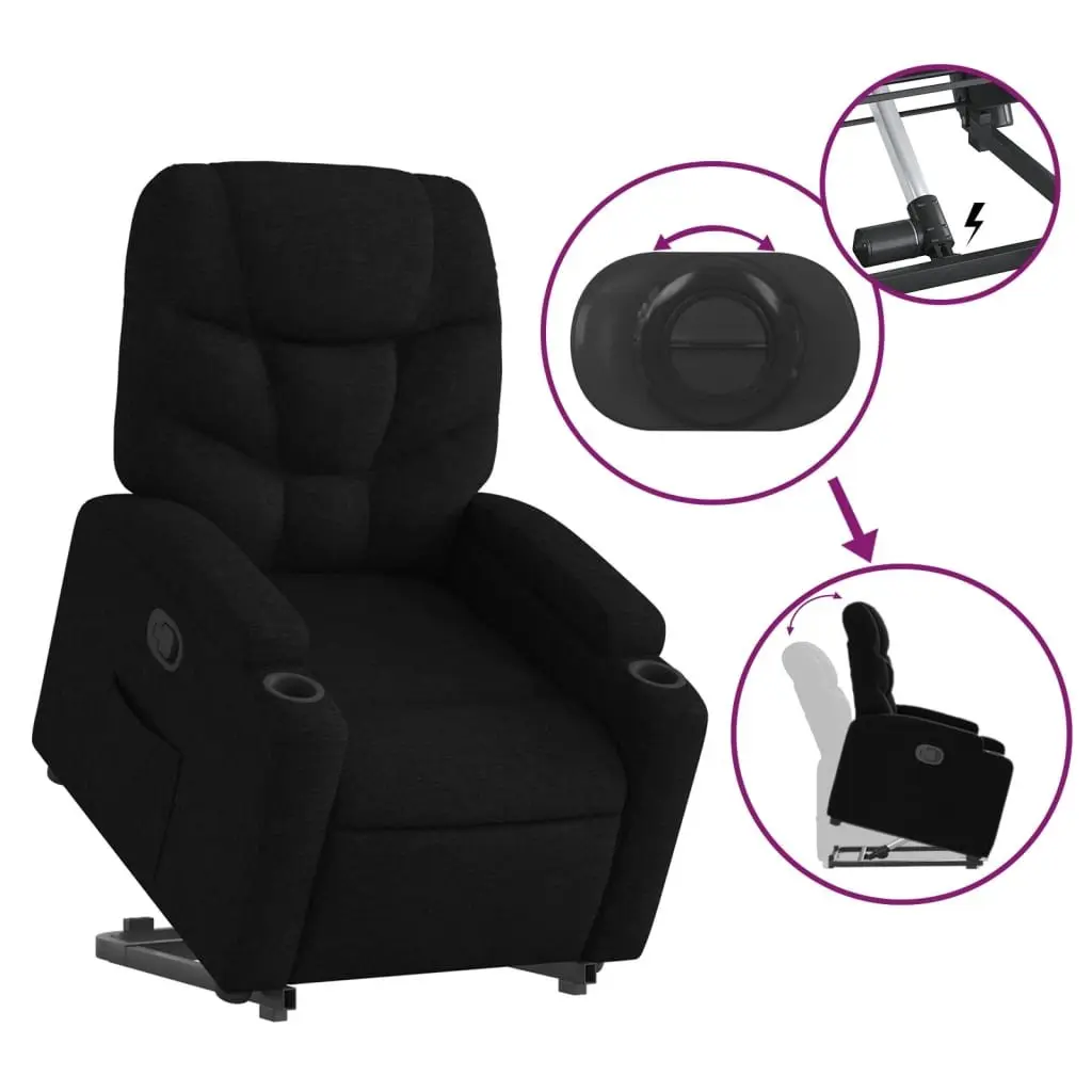 Stand Up Recliner Chair Electric Power Lift Black Fabric 135 Degree Manual Recline