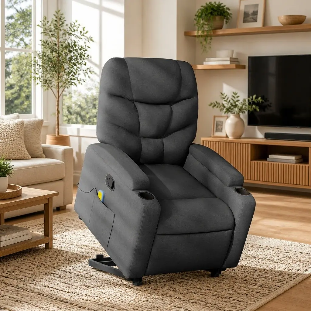 Grey Fabric Massage Recliner Chair