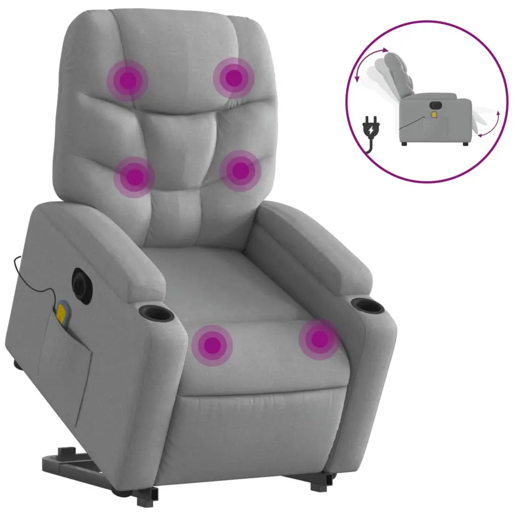 Electric Massage Chair Power Lift Recliner Grey Fabric 135 Degrees