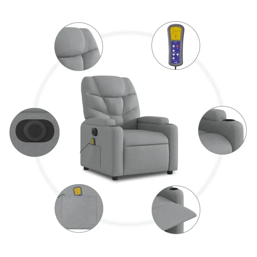 Electric Massage Chair Power Lift Recliner Grey Fabric 135 Degrees