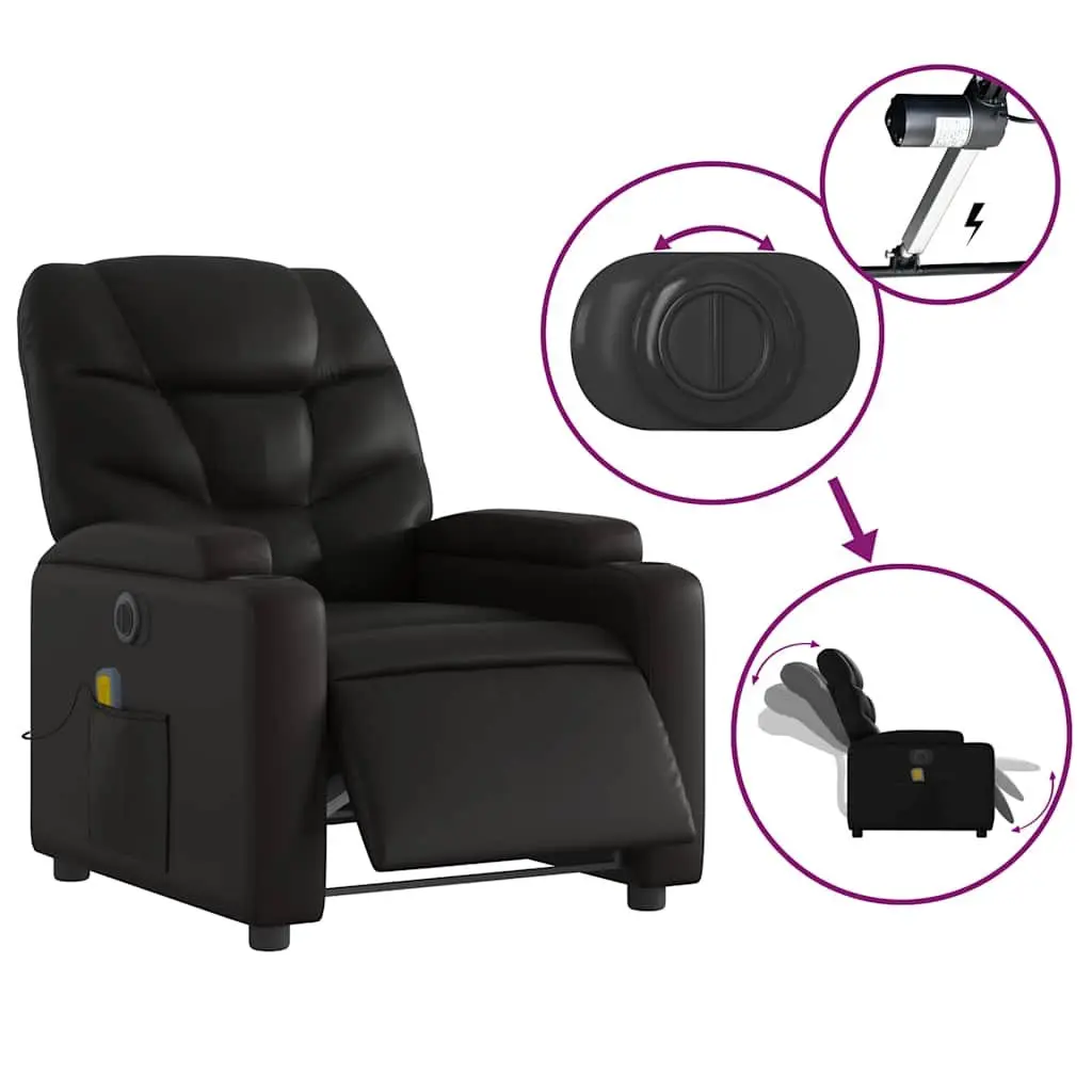Electric Massage Recliner Chair Faux Leather Black 135 Degrees