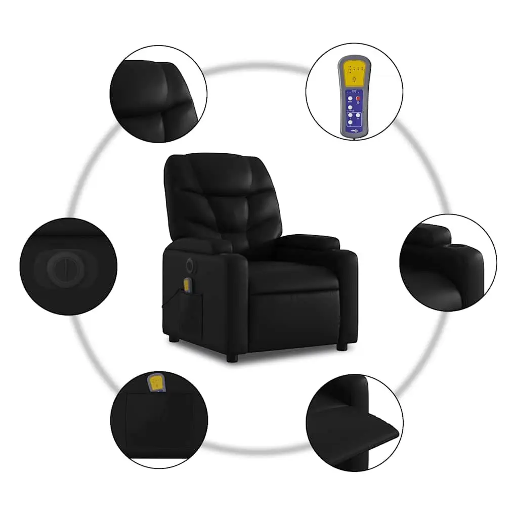 Electric Massage Recliner Chair Faux Leather Black 135 Degrees
