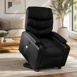 Stand Up Massage Recliner Chair Black Faux Leather Power Lift Electric Armchair