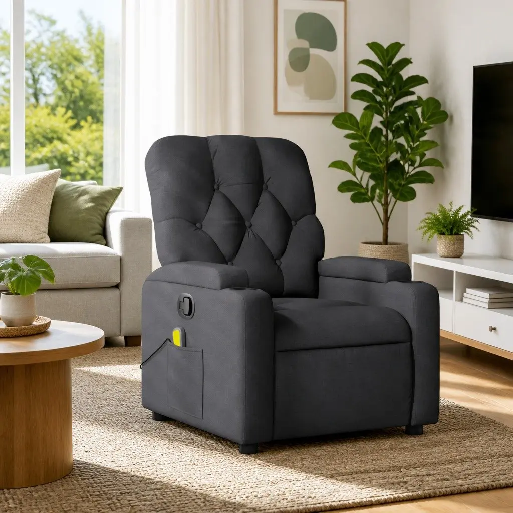 Massage Recliner Chair Grey Fabric Manual Reclining with Vibration 135 Degrees