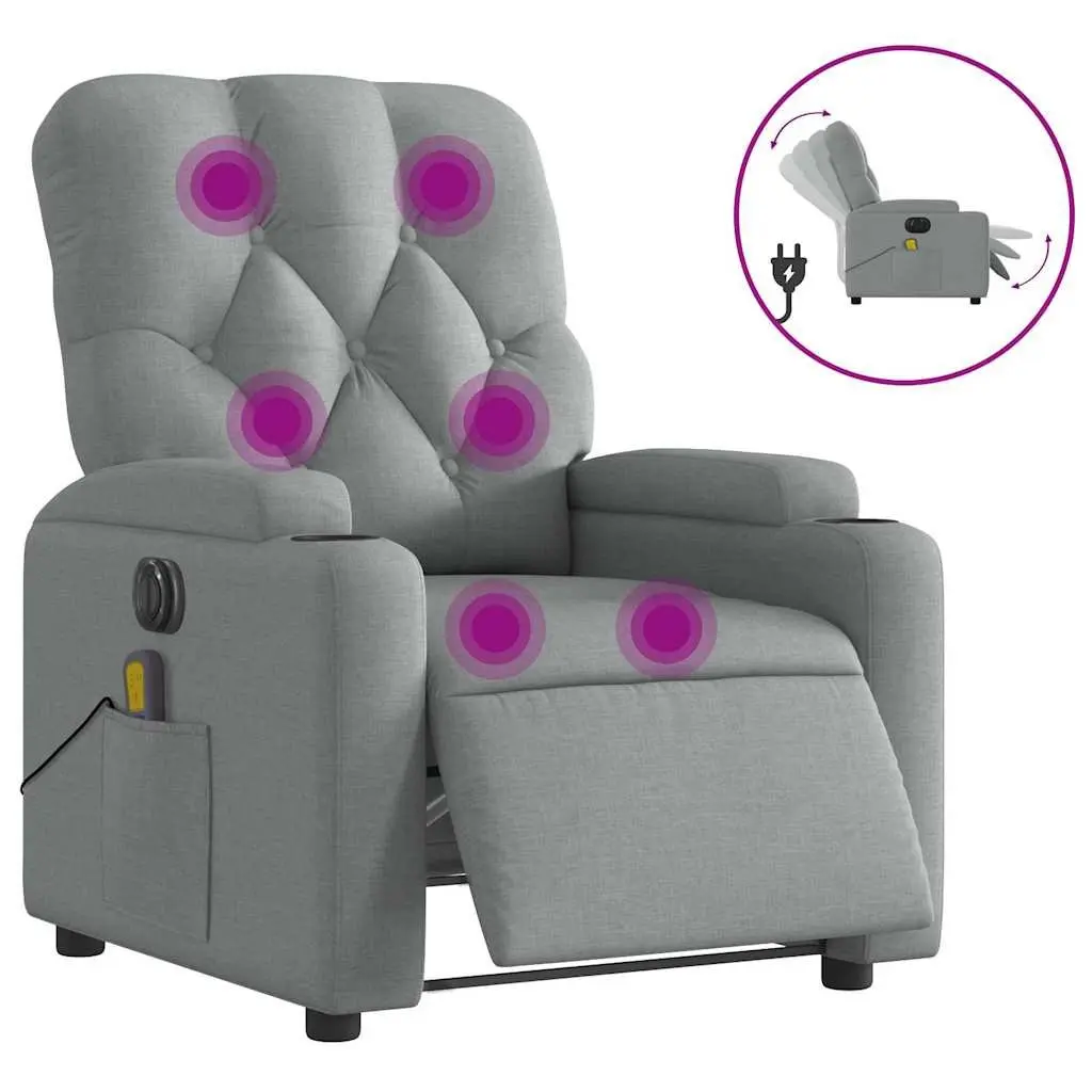 Electric Massage Recliner Chair Grey Fabric 135 Degrees