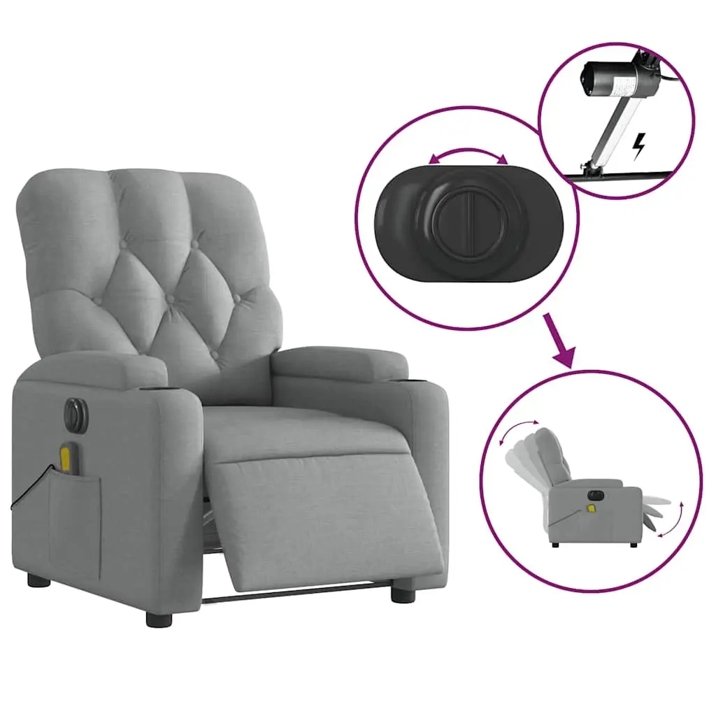 Electric Massage Recliner Chair Grey Fabric 135 Degrees