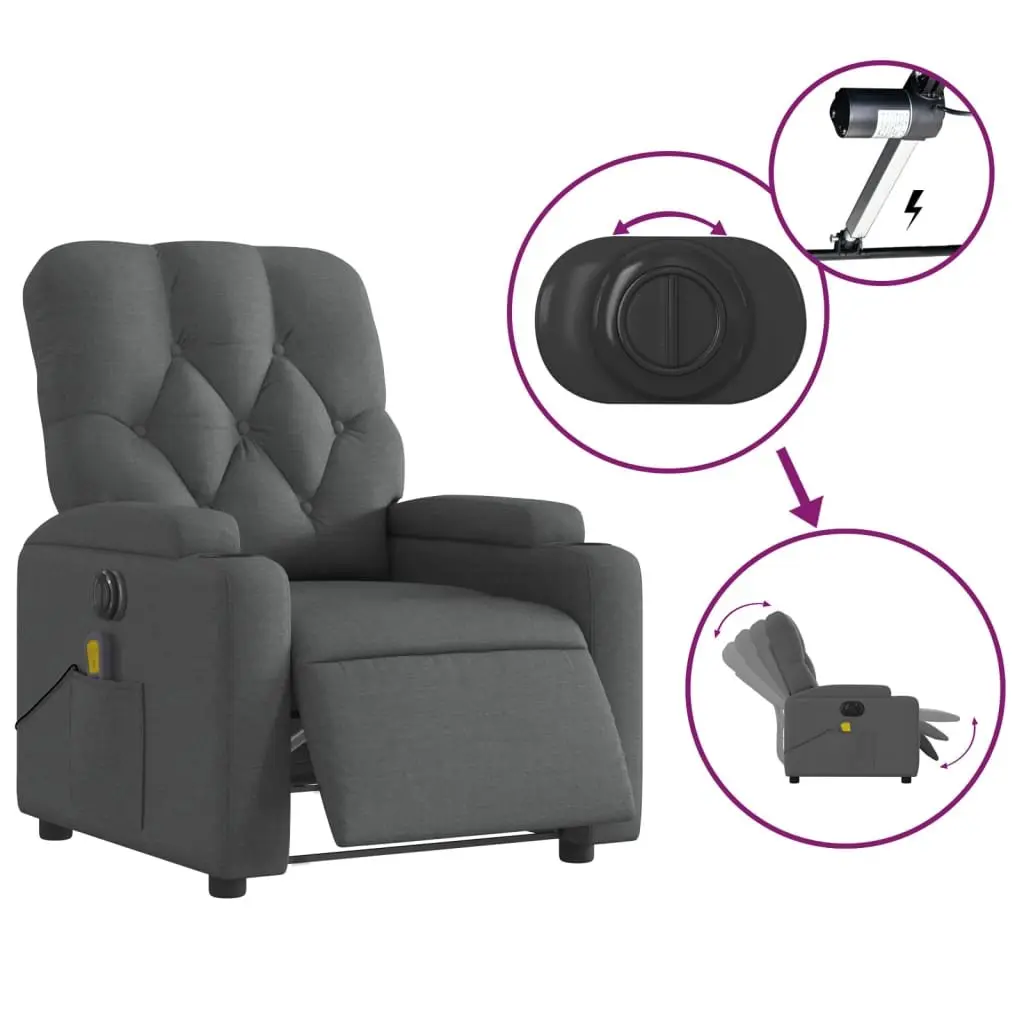 Electric Massage Recliner Chair Grey Fabric Armchair Recline Footrest Vibration
