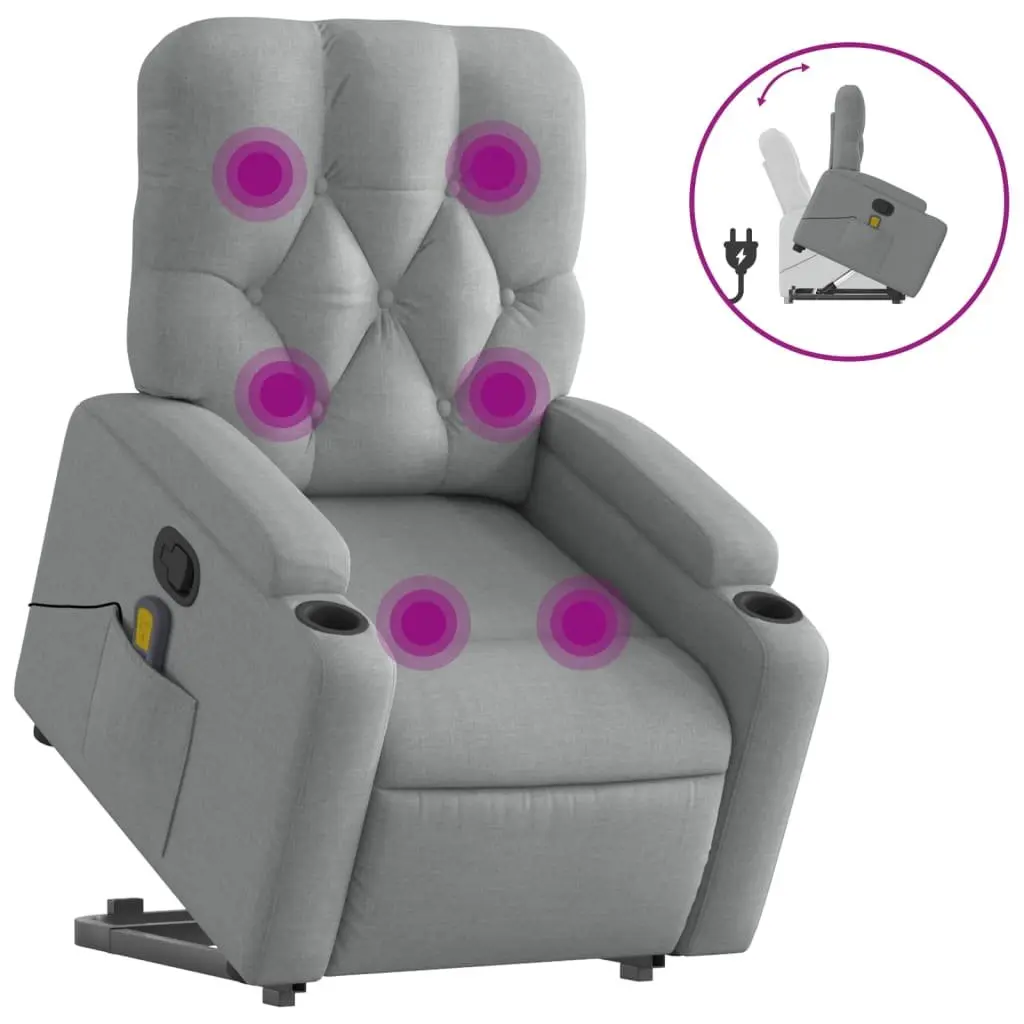 Electric Massage Recliner Chair Power Lift Grey Fabric 135 Degrees