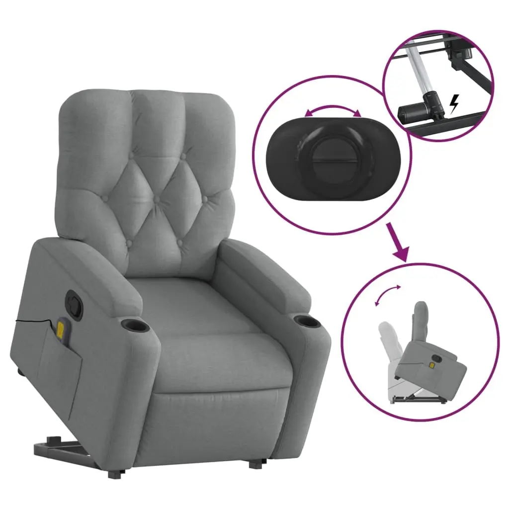 Electric Massage Recliner Chair Power Lift Grey Fabric 135 Degrees
