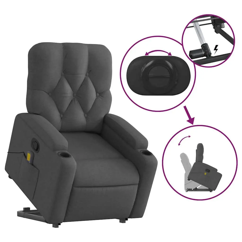 Stand Up Massage Recliner Chair Grey Fabric Power Lift Manual Recline Armchair
