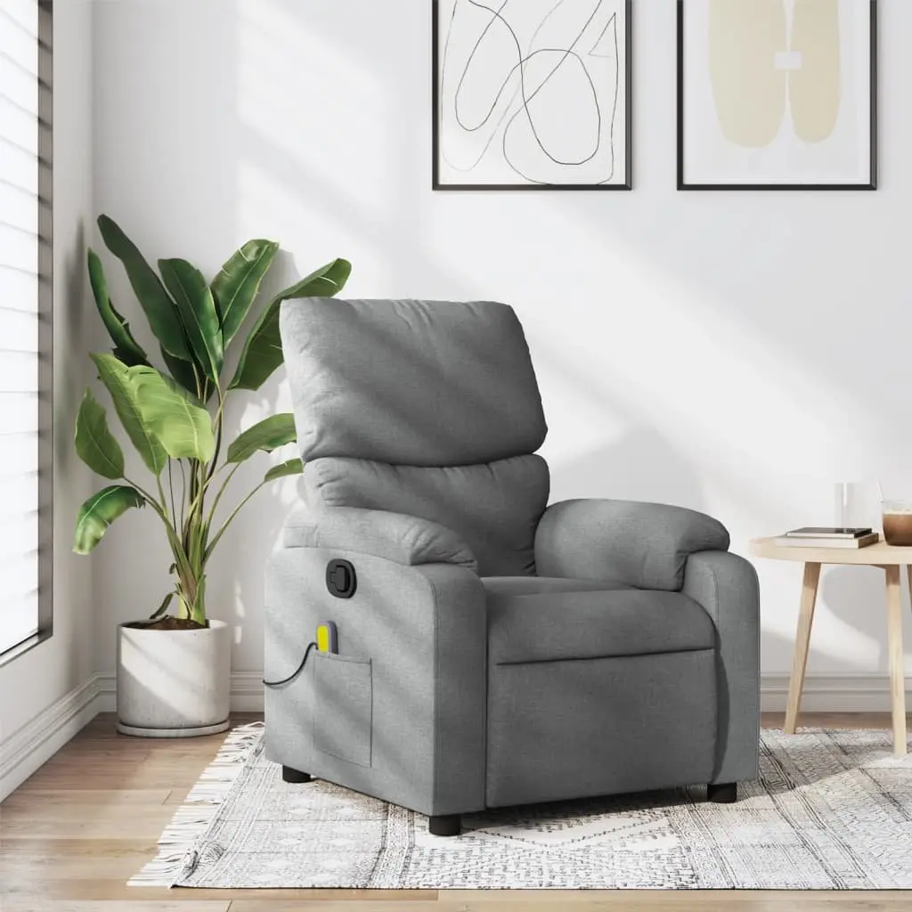 Massage Recliner Chair Grey Fabric Manual Recline Vibration 6 Points