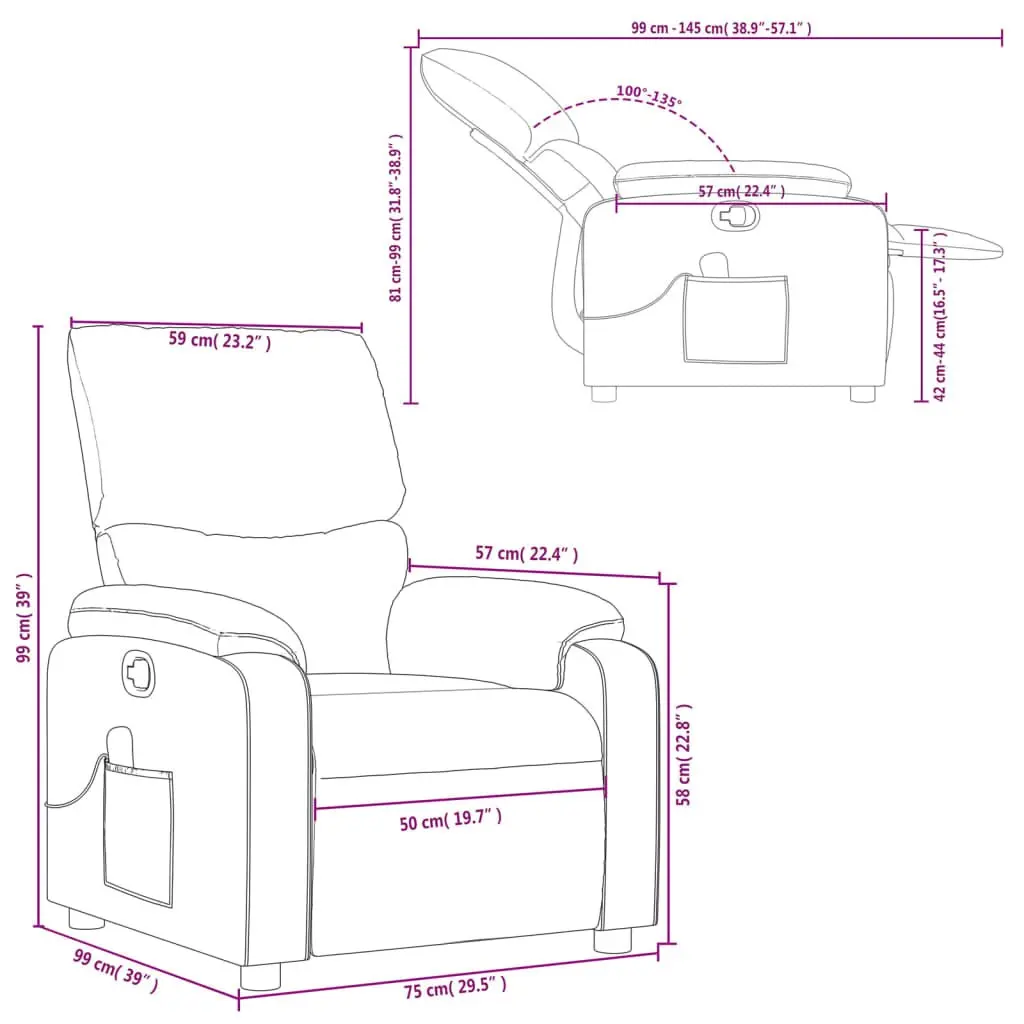 Massage Recliner Chair Grey Fabric Manual Recline Vibration 6 Points