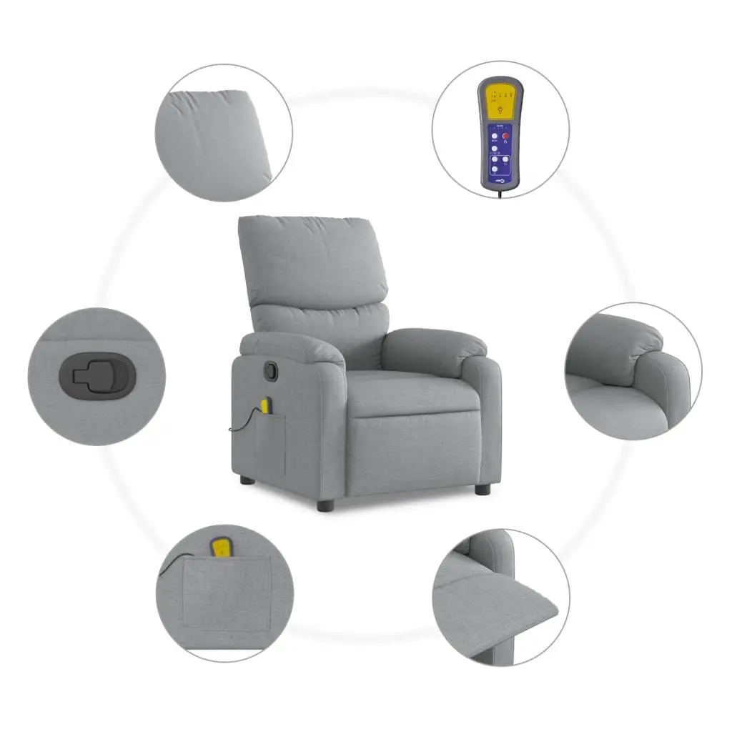 Massage Recliner Chair Grey Fabric Manual Recline Vibration 6 Points