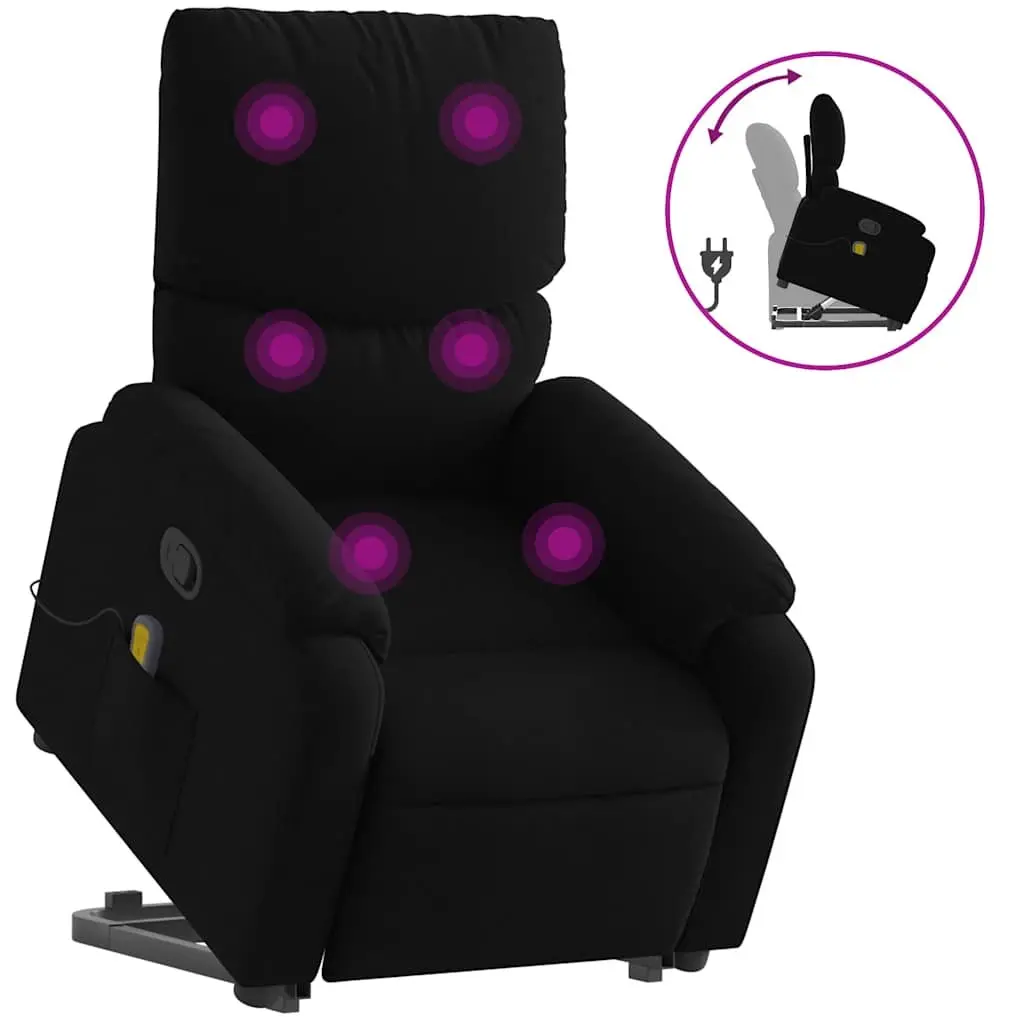 Electric Massage Chair Stand Up Recliner Black Fabric 6 Point Vibration Manual Reclining