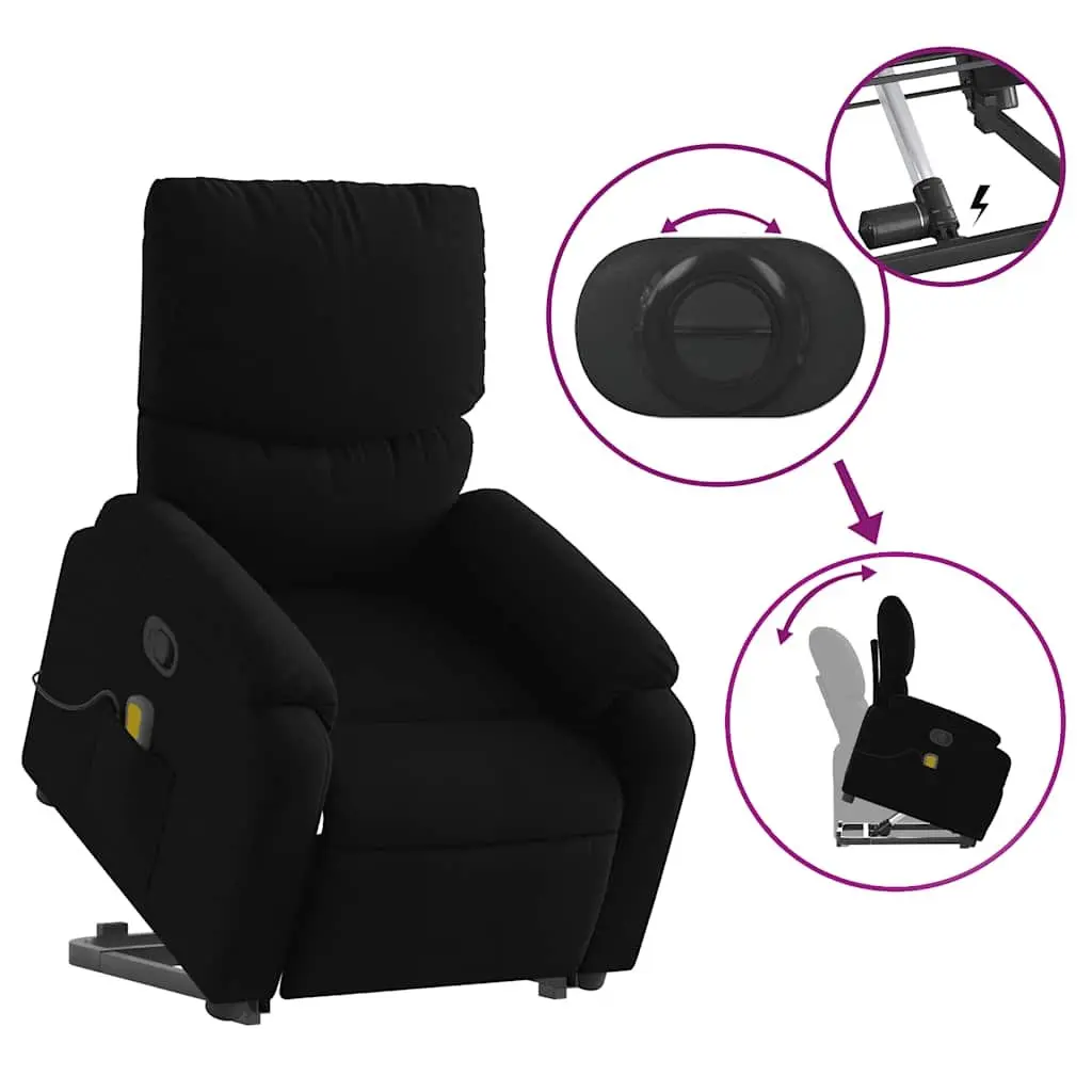 Electric Massage Chair Stand Up Recliner Black Fabric 6 Point Vibration Manual Reclining