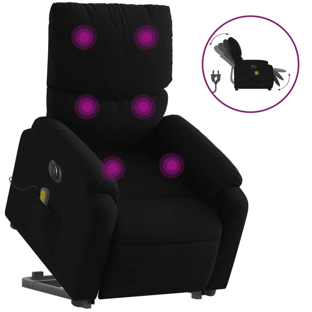 Electric Recliner Chair with Massage Function and Lift Support Black Fabric for Elderly