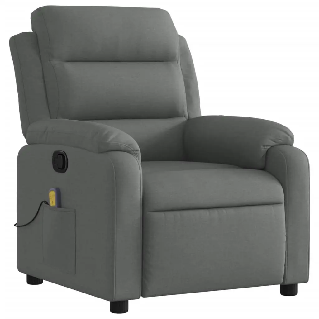 Massage Recliner Chair Grey Fabric Manual Recline 135 Degrees Vibration