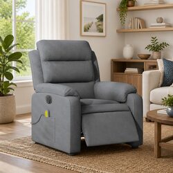 Electric Massage Recliner Chair Grey Fabric Armchair Adjustable Footrest