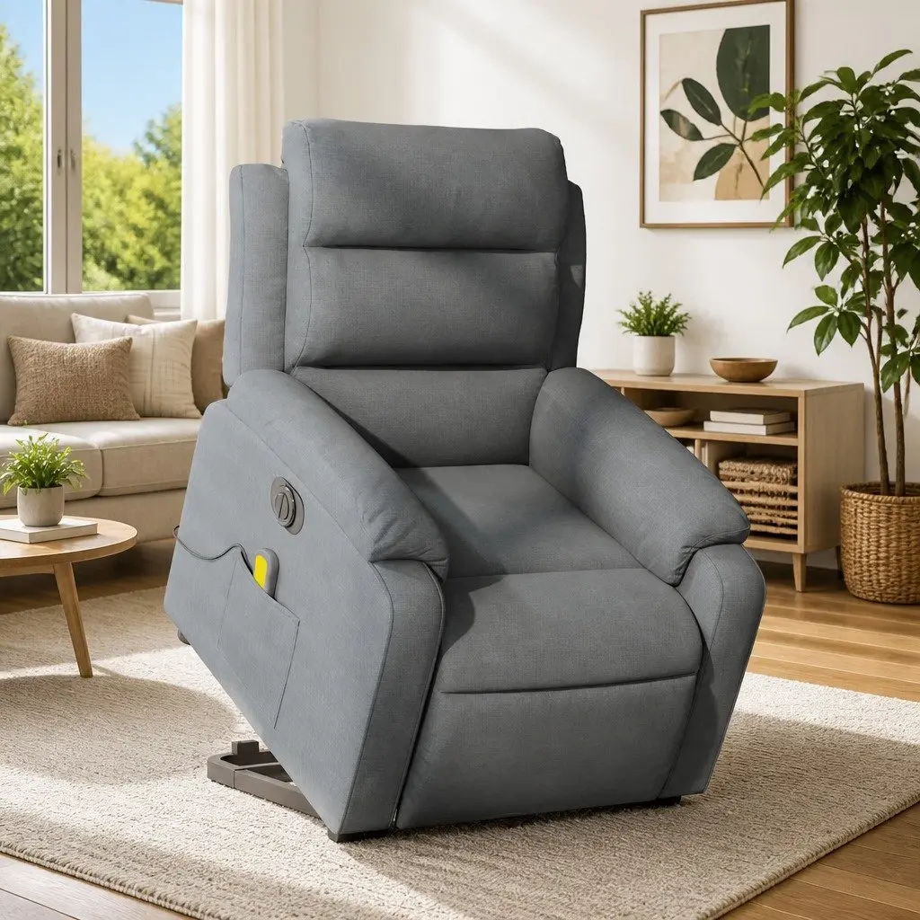 Electric Stand Up Massage Recliner Chair Grey Fabric Lift Recline Armchair