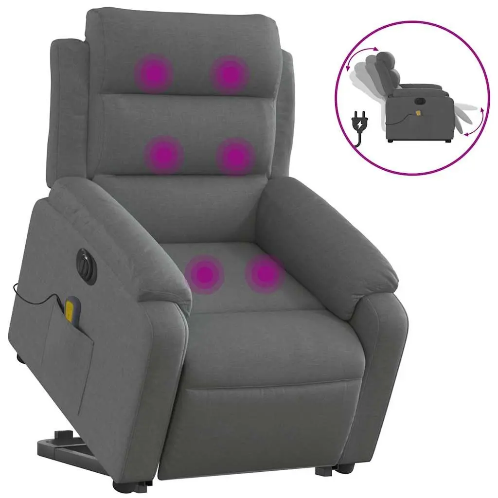 Electric Stand Up Massage Recliner Chair Grey Fabric Lift Recline Armchair