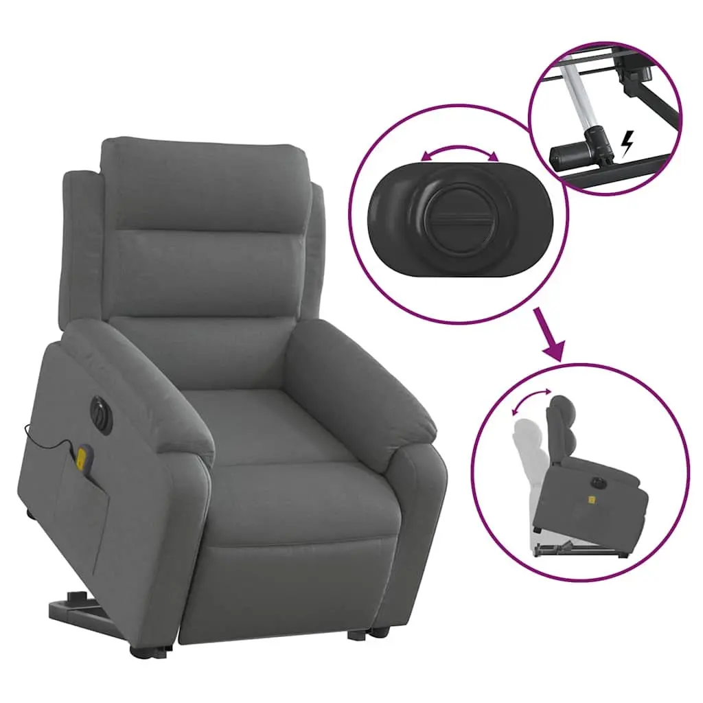 Electric Stand Up Massage Recliner Chair Grey Fabric Lift Recline Armchair