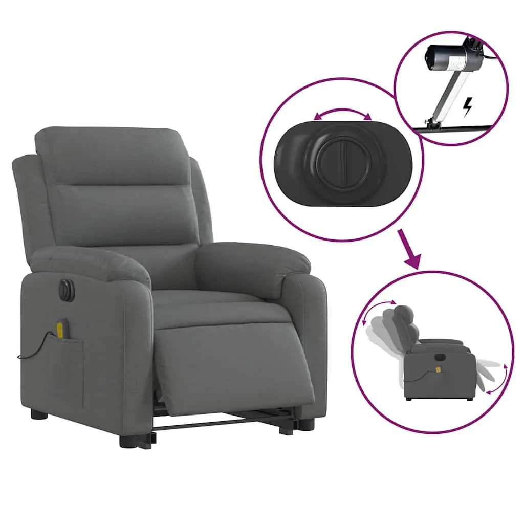 Electric Stand Up Massage Recliner Chair Grey Fabric Lift Recline Armchair