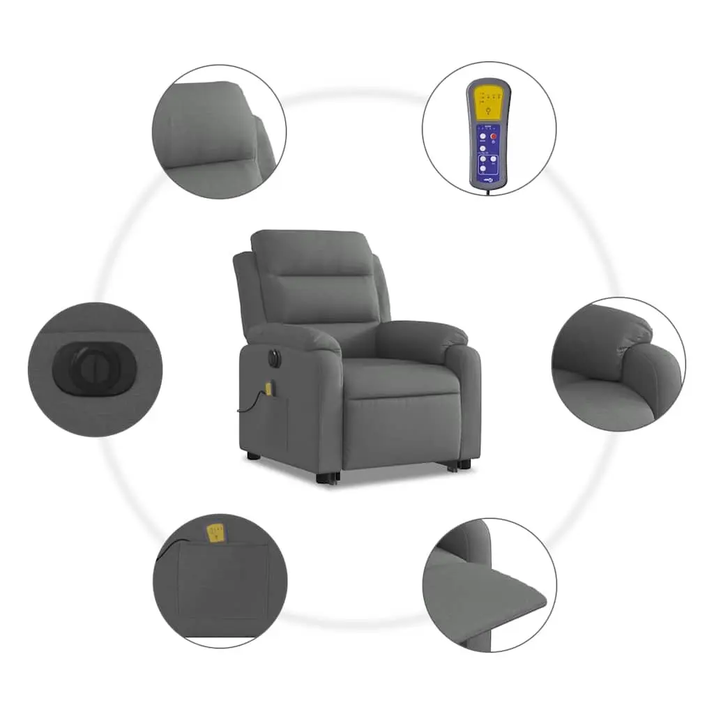 Electric Stand Up Massage Recliner Chair Grey Fabric Lift Recline Armchair
