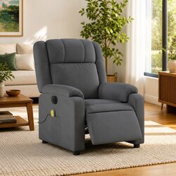 Electric Massage Recliner Chair Grey Fabric Armchair Adjustable Footrest