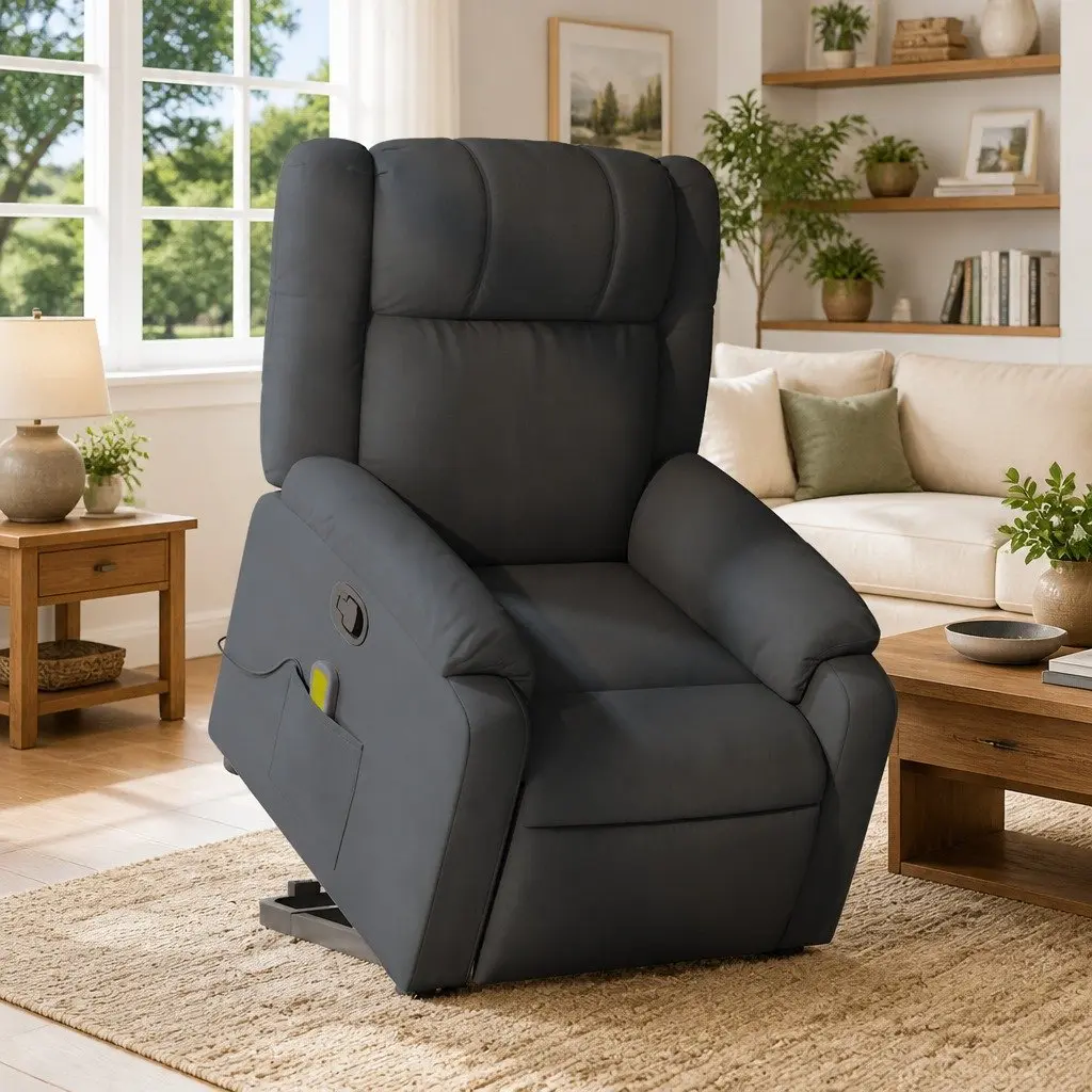 Massage Recliner Chair Stand Up Power Lift Electric Grey Fabric Armchair