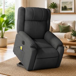 Electric Stand Up Massage Recliner Chair Grey Fabric Power Lift Vibration