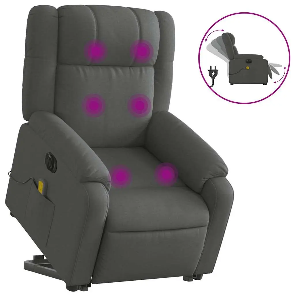 Electric Massage Recliner Chair Power Lift Grey Fabric 135 Degrees
