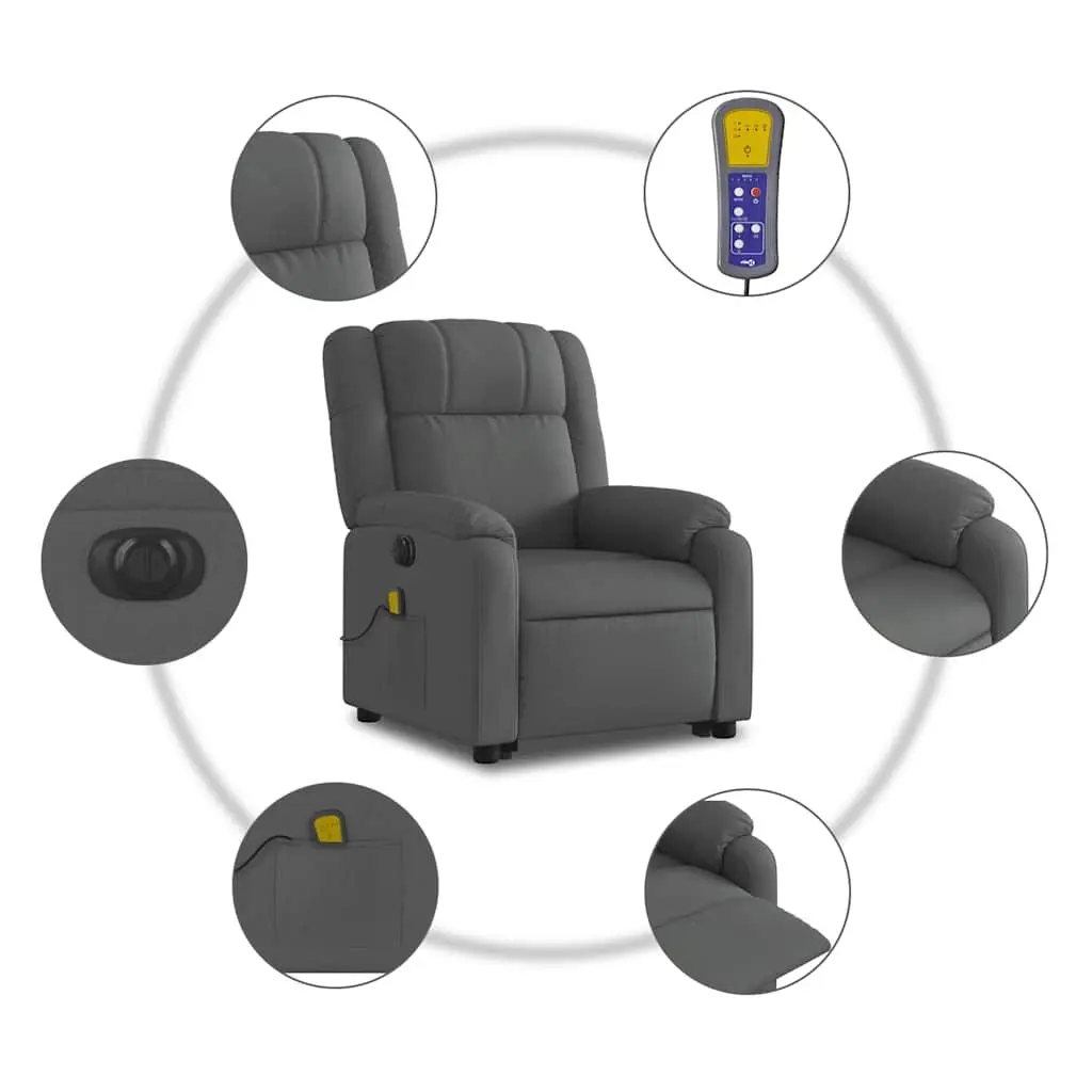 Electric Massage Recliner Chair Power Lift Grey Fabric 135 Degrees