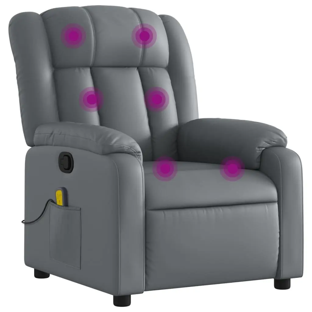 Massage Recliner Chair Grey Faux Leather Manual Reclining Armchair Vibration