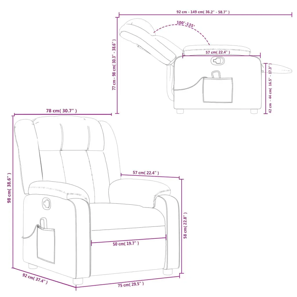 Massage Recliner Chair Grey Faux Leather Manual Reclining Armchair Vibration