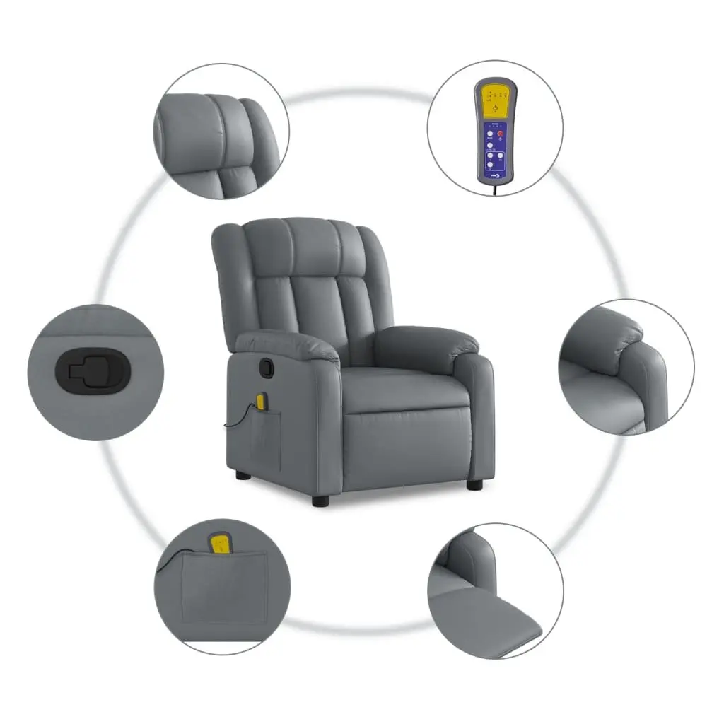Massage Recliner Chair Grey Faux Leather Manual Reclining Armchair Vibration