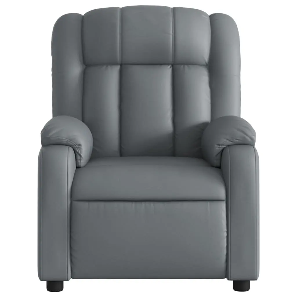 Massage Recliner Chair Grey Faux Leather Manual Reclining Armchair Vibration