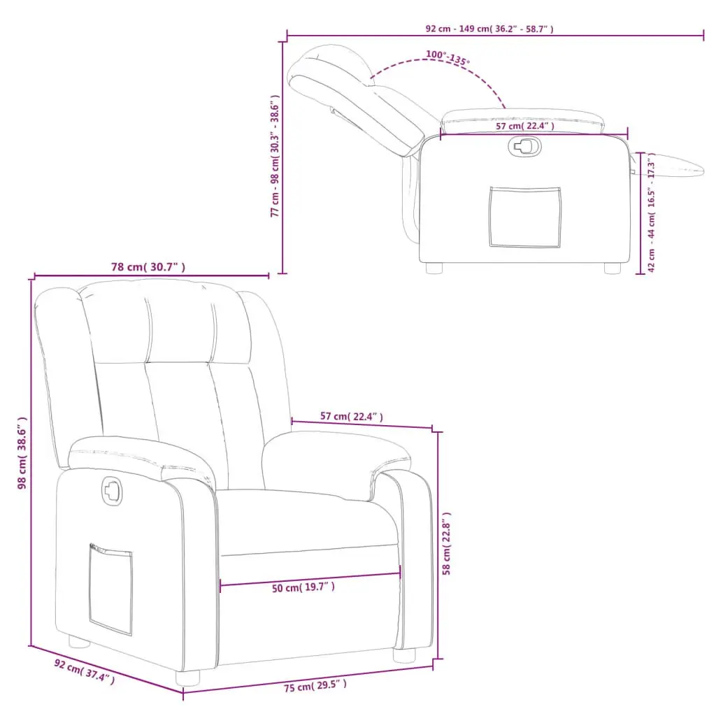 Recliner Armchair Manual Reclining Function Grey Fabric Padded Seat Backrest
