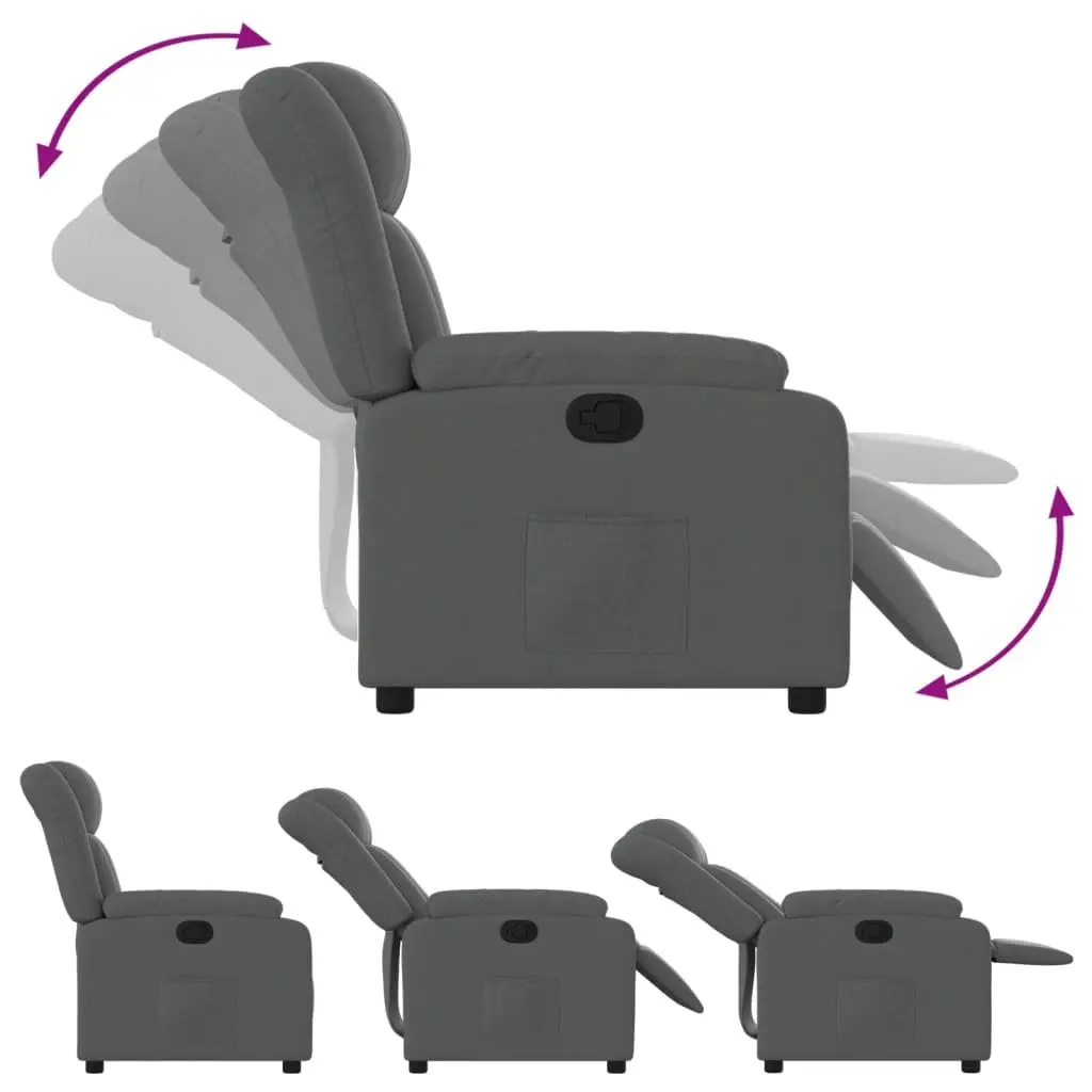 Recliner Armchair Manual Reclining Function Grey Fabric Padded Seat Backrest