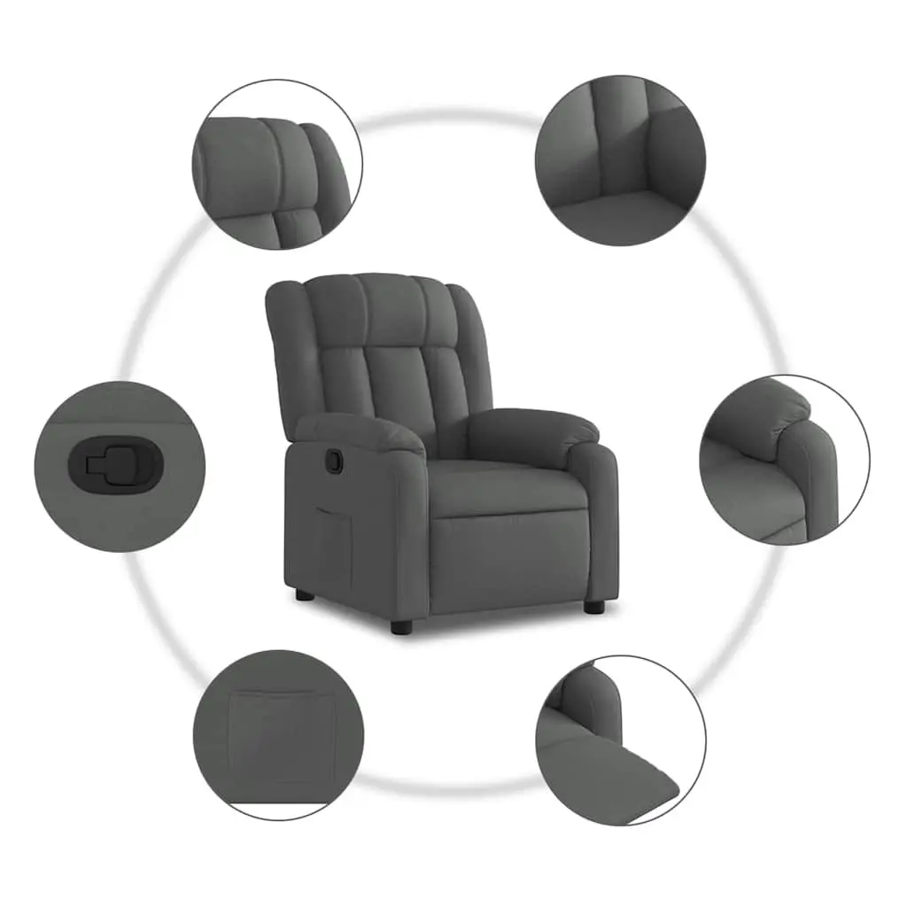 Recliner Armchair Manual Reclining Function Grey Fabric Padded Seat Backrest