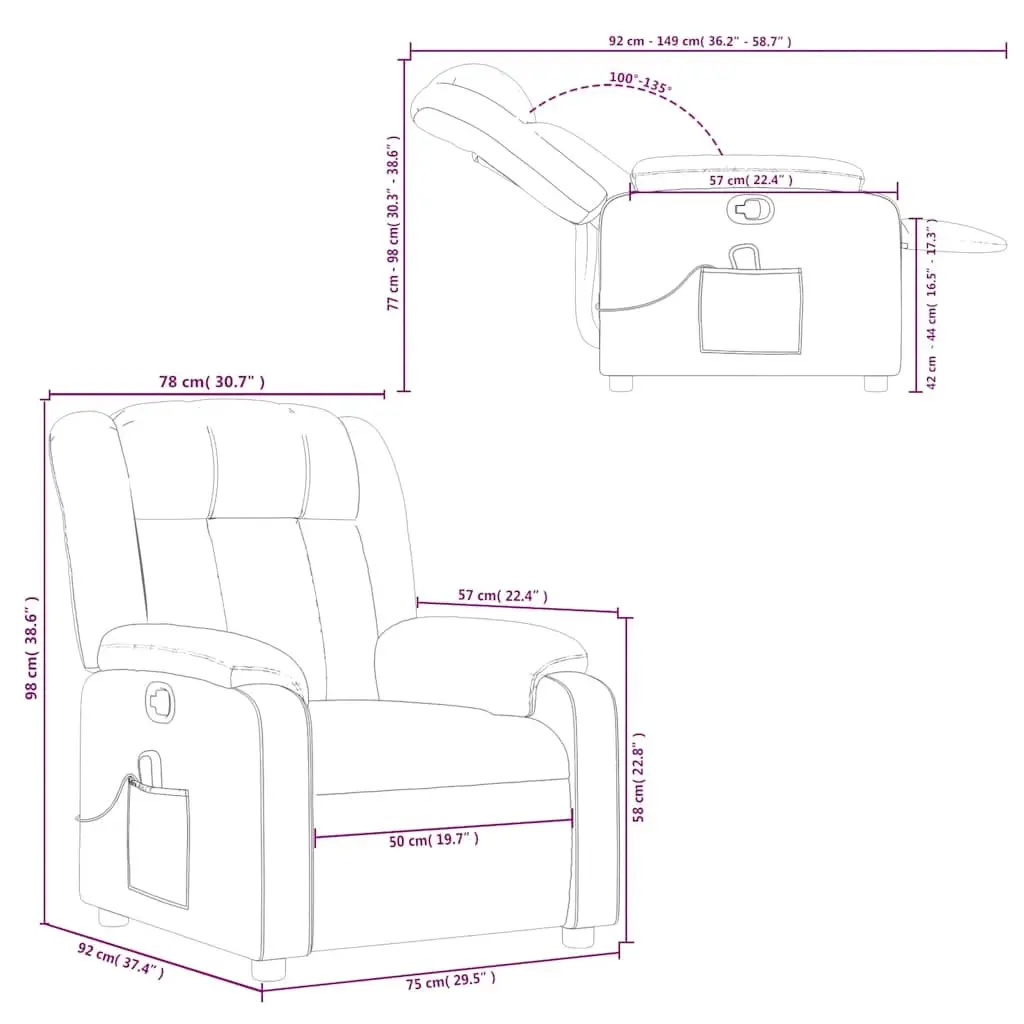 Massage Recliner Chair Light Grey Fabric Manual Recline Vibration 135 Degrees