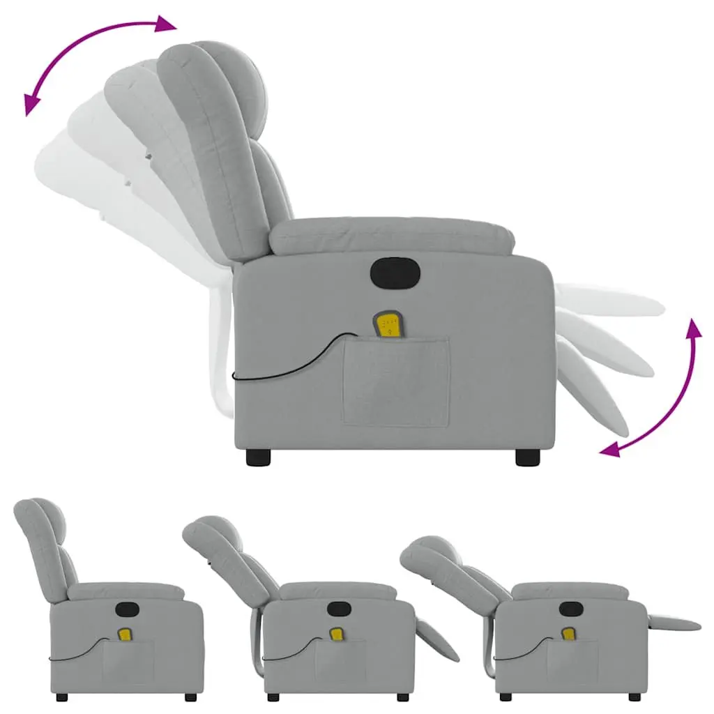 Massage Recliner Chair Light Grey Fabric Manual Recline Vibration 135 Degrees