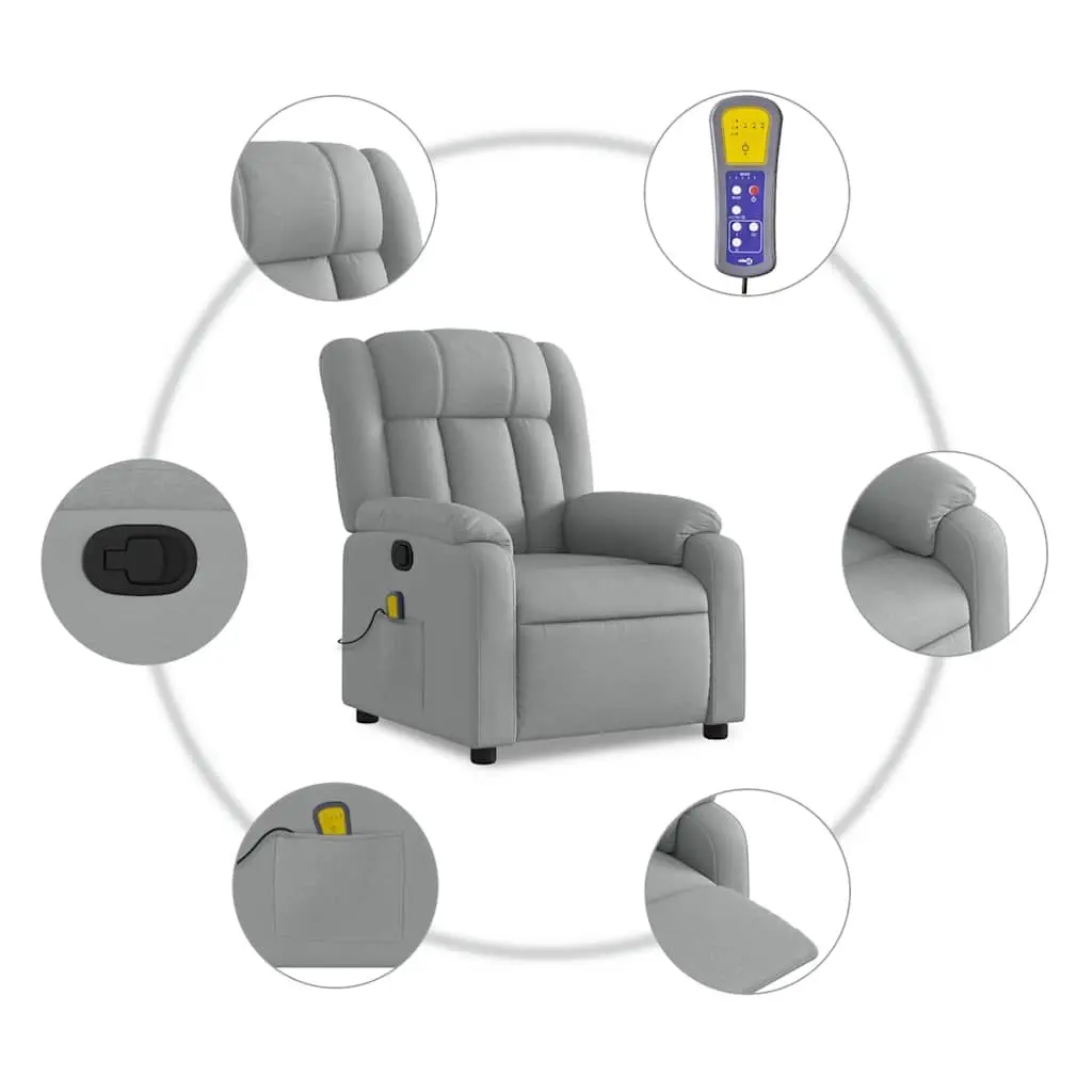 Massage Recliner Chair Light Grey Fabric Manual Recline Vibration 135 Degrees