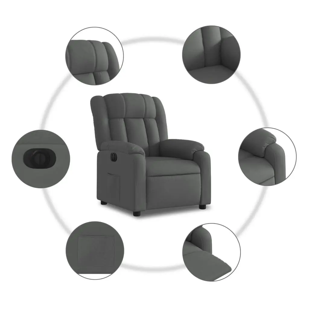Electric Recliner Chair Dark Grey Fabric Padded Seat 135 Degrees