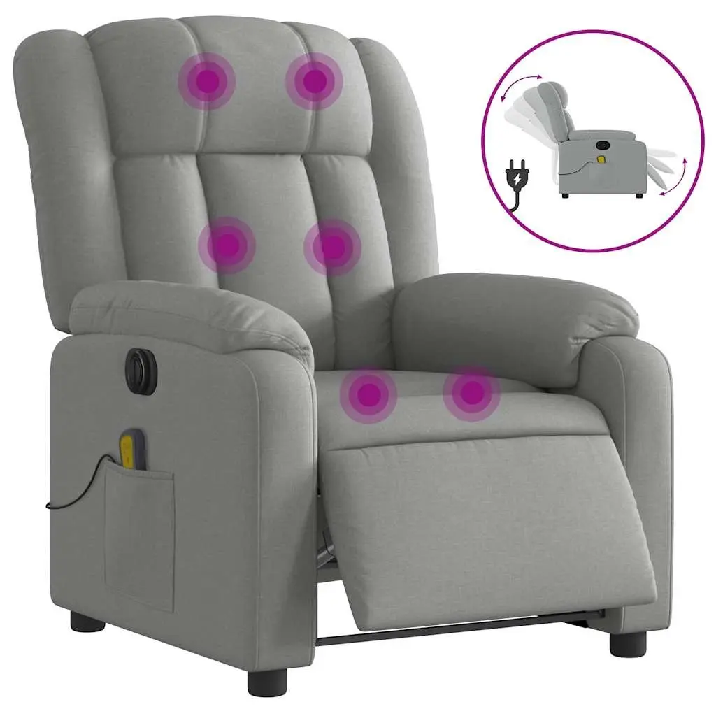 Electric Massage Recliner Chair Grey Fabric Adjustable Footrest 135 Degrees